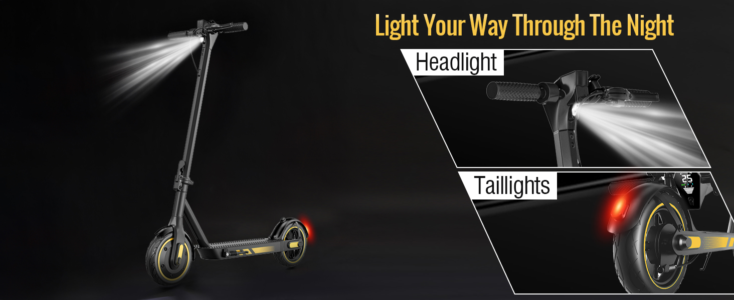 foldable electric scooter safety lights and braking system