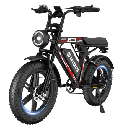 Vélo électrique C200 20 pouces 1000 W à gros pneus avec batterie 48 V 17,5 Ah, double suspension et dérailleur Shimano 7 vitesses